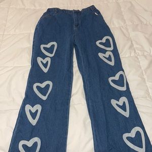 Girls Heart Print Wide Leg Jeans